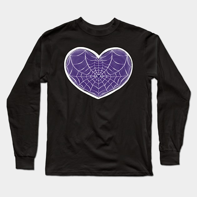 Purple Spider Web Heart Long Sleeve T-Shirt by Metal Tea
